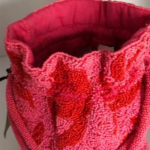 KATE SPADE X TARGET Beaded Classic Rose Drawstring Bucket Bag Pink Red NEW - Picture 17 of 17